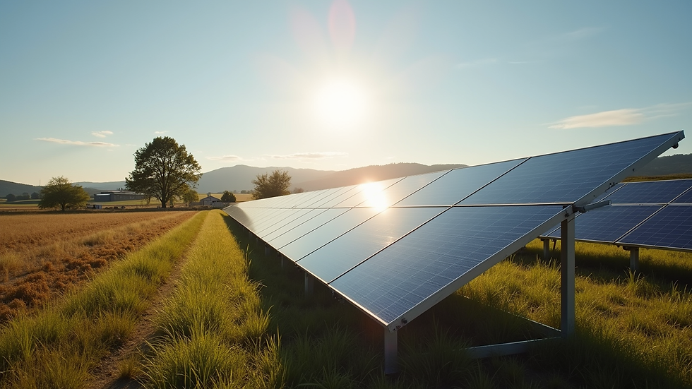 High angle view of solar panels installed in a rural area