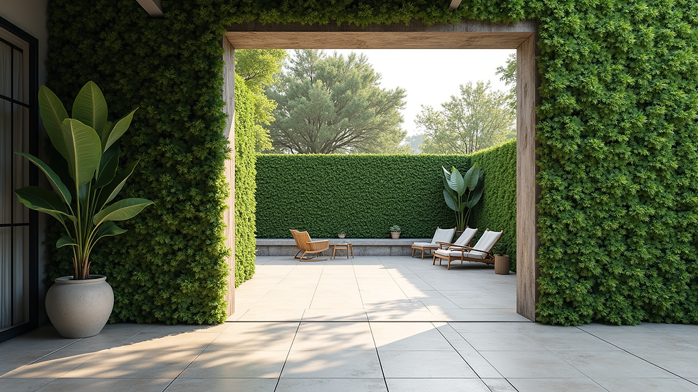 Vue rapprochée d'un mur végétal décoratif sur une terrasse extérieure