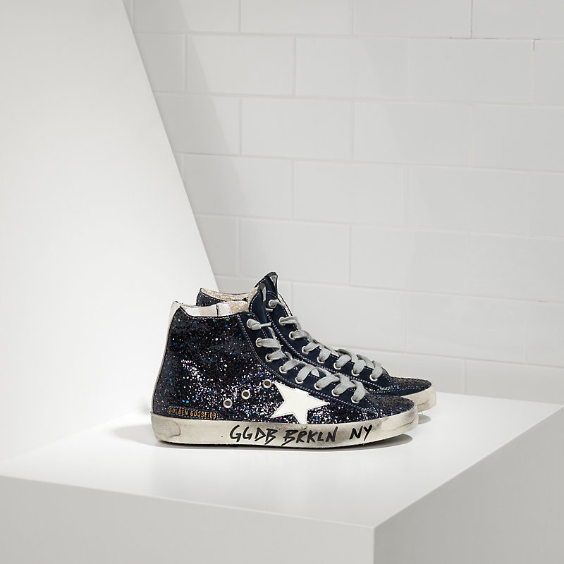 Black francy sneakers in leather with glittery star clearance