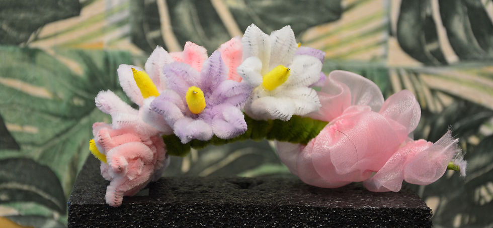 Pfeifenputzer Blumen Gesteck handgemacht pastell – Seitenansicht, 16cm
