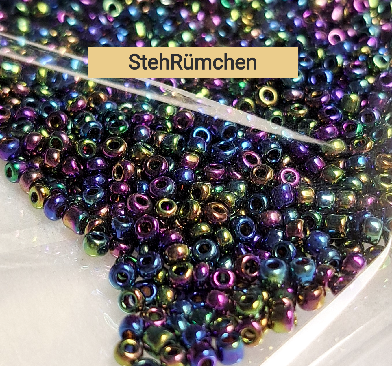Rocaille Glasperlen Shimmering Metallic 2mm 20g, schwarz mit Regenbogen-Metallicschimmer Seed Beads, hochwertige Glasperlen