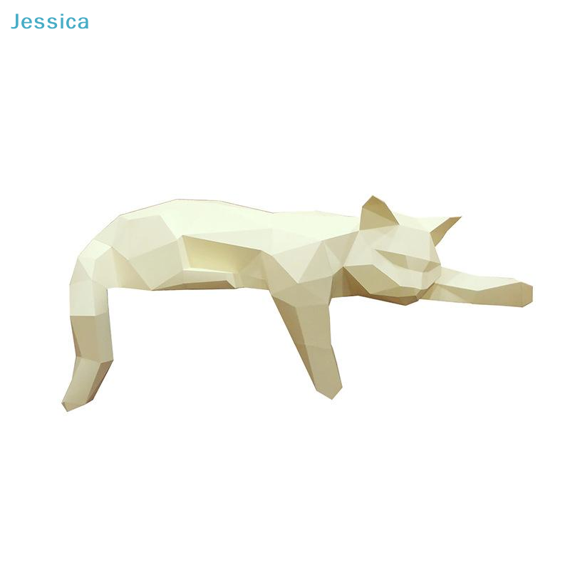 Miniatura: Escultura geométrica de gato preto | Decoração animal minimalista moderna para e