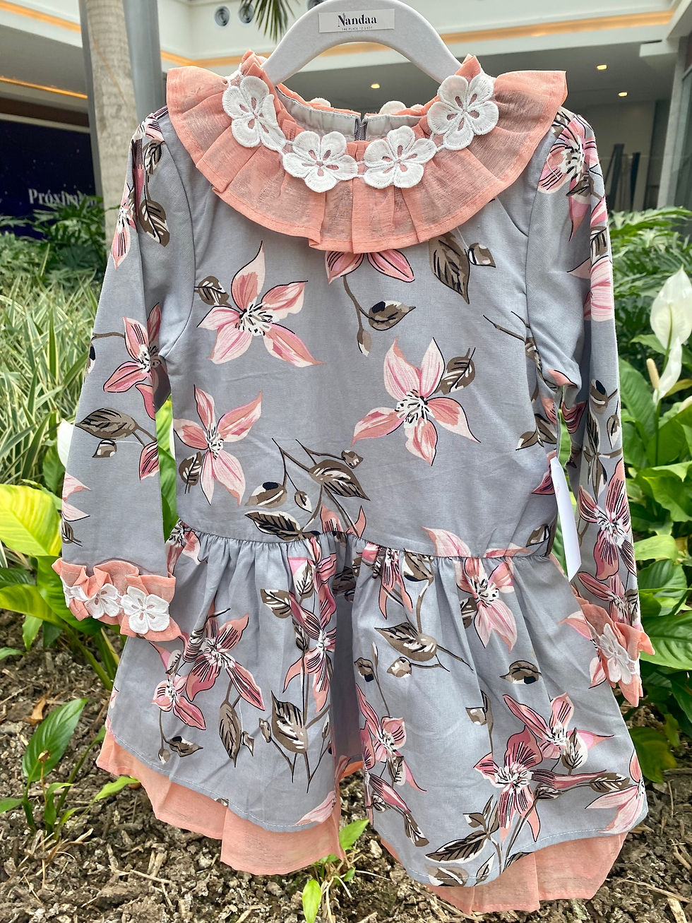 Miniatura: Vestido niña gris flores 