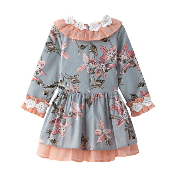 Miniatura: Vestido niña gris flores 