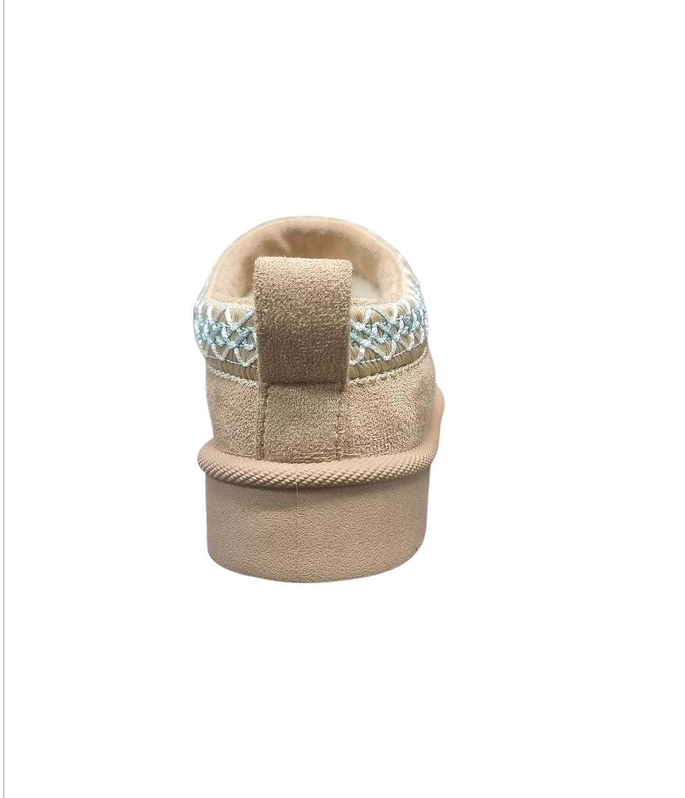 Thumbnail: Girls Kids Beige Mules Cosy Comfy with fur Indoor Outdoor