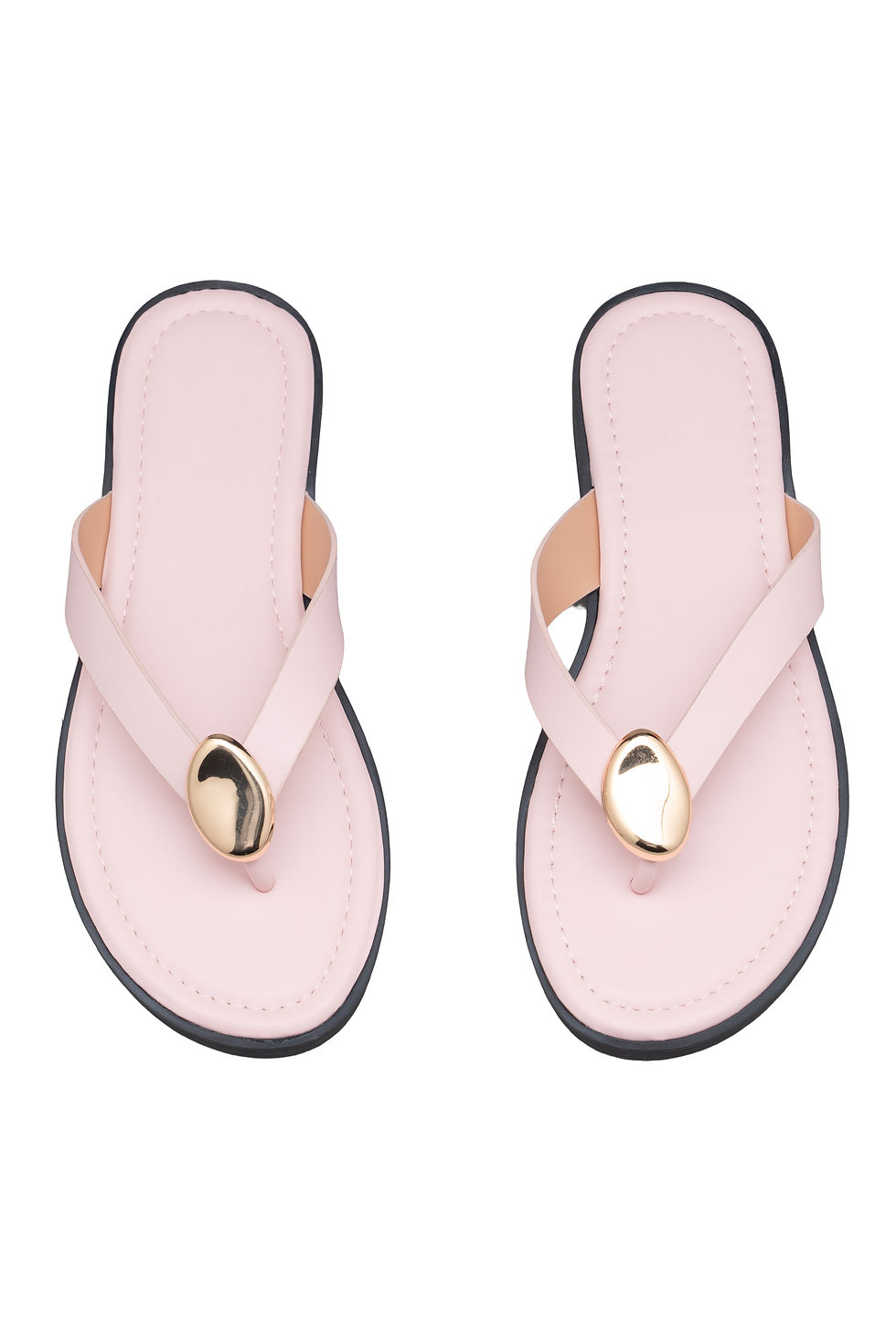 Thumbnail: Pink Metal Gold Details Toe Post Sandals