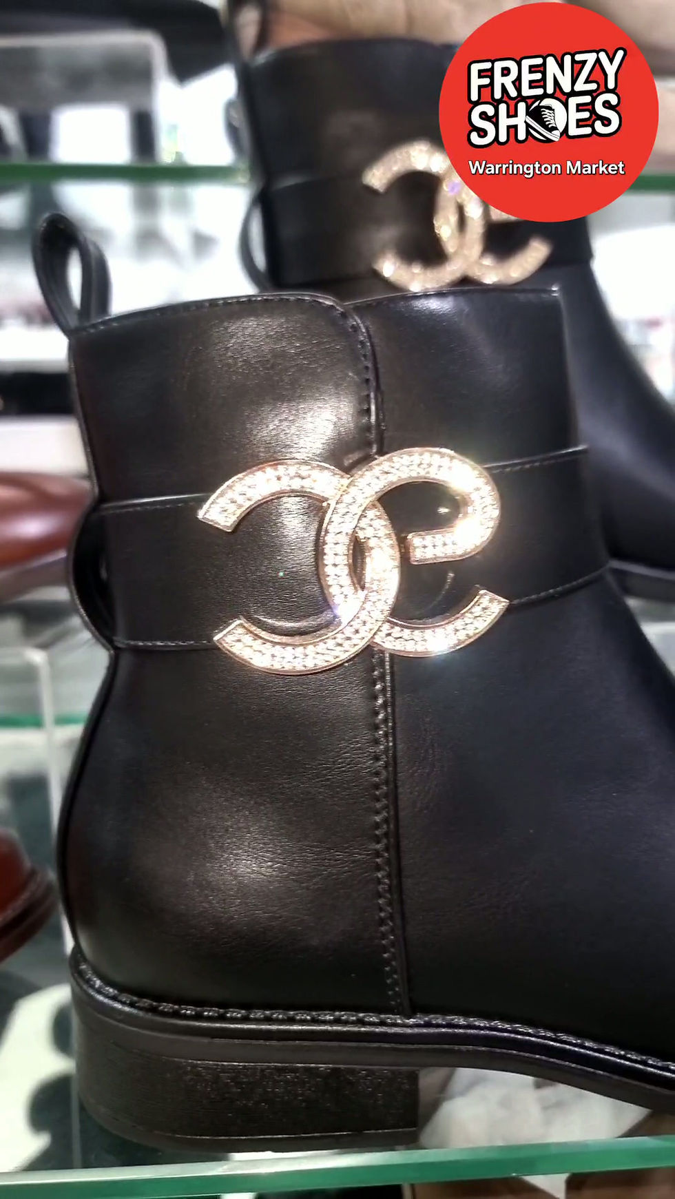 Thumbnail: Ladies Crystal Diamond Buckle Zip closure Ankle Boot Black