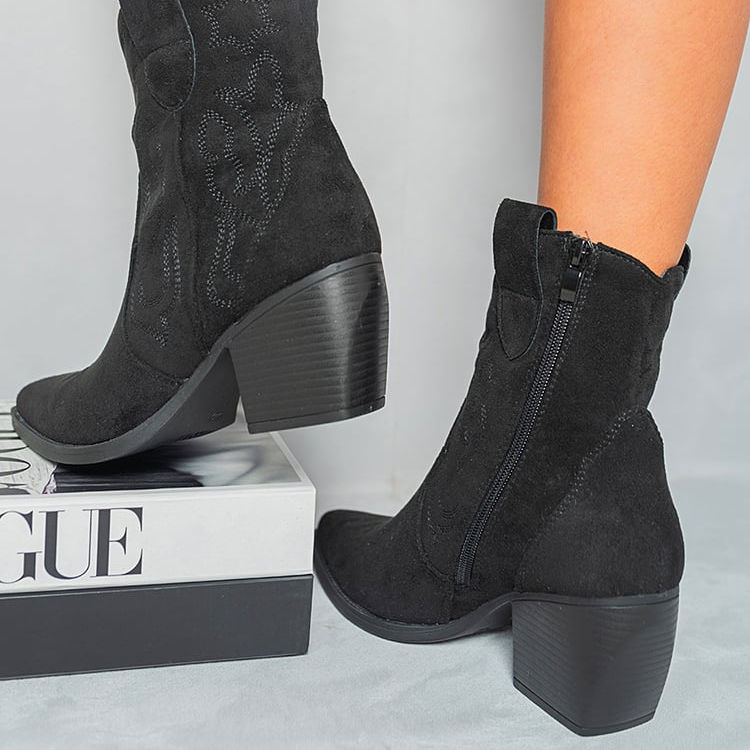 Thumbnail: Ladies Black Suede Comfy Cowboy Stylish Ankle Boots