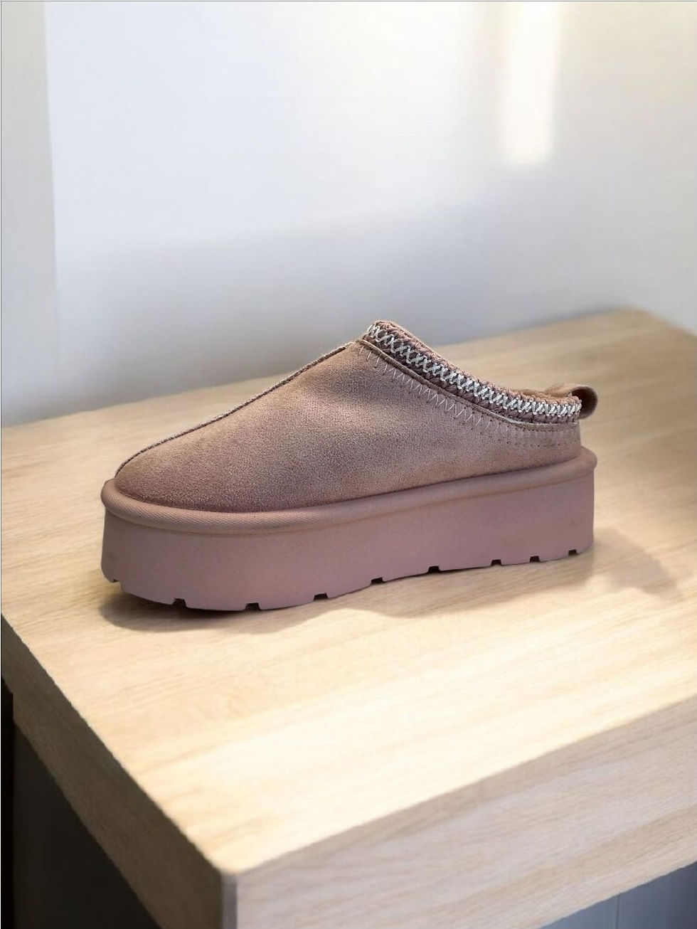 Thumbnail: Pink Platform Camel Faux Suede Ankle Indoor Outdoor Ladies Boots