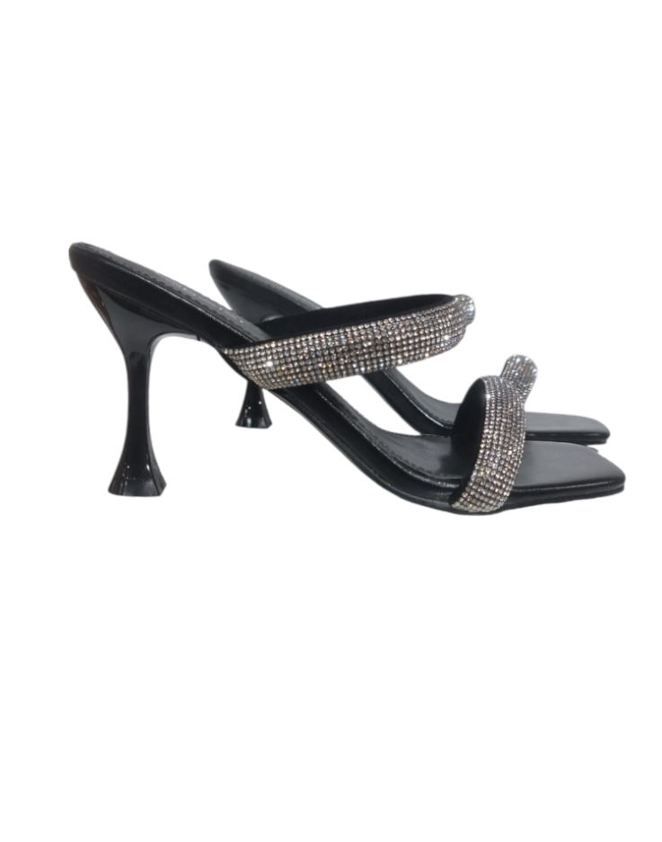 Thumbnail: Ladies Heel Silver Black Diamante Party Wedding Going Out