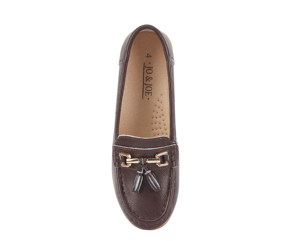 Thumbnail: Jo & Joe Ladies Real Leather Soft Loafers Chocolate