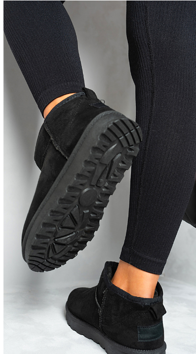 Thumbnail: Black Faux Suede Ankle Indoor Outdoor Ladies Boots