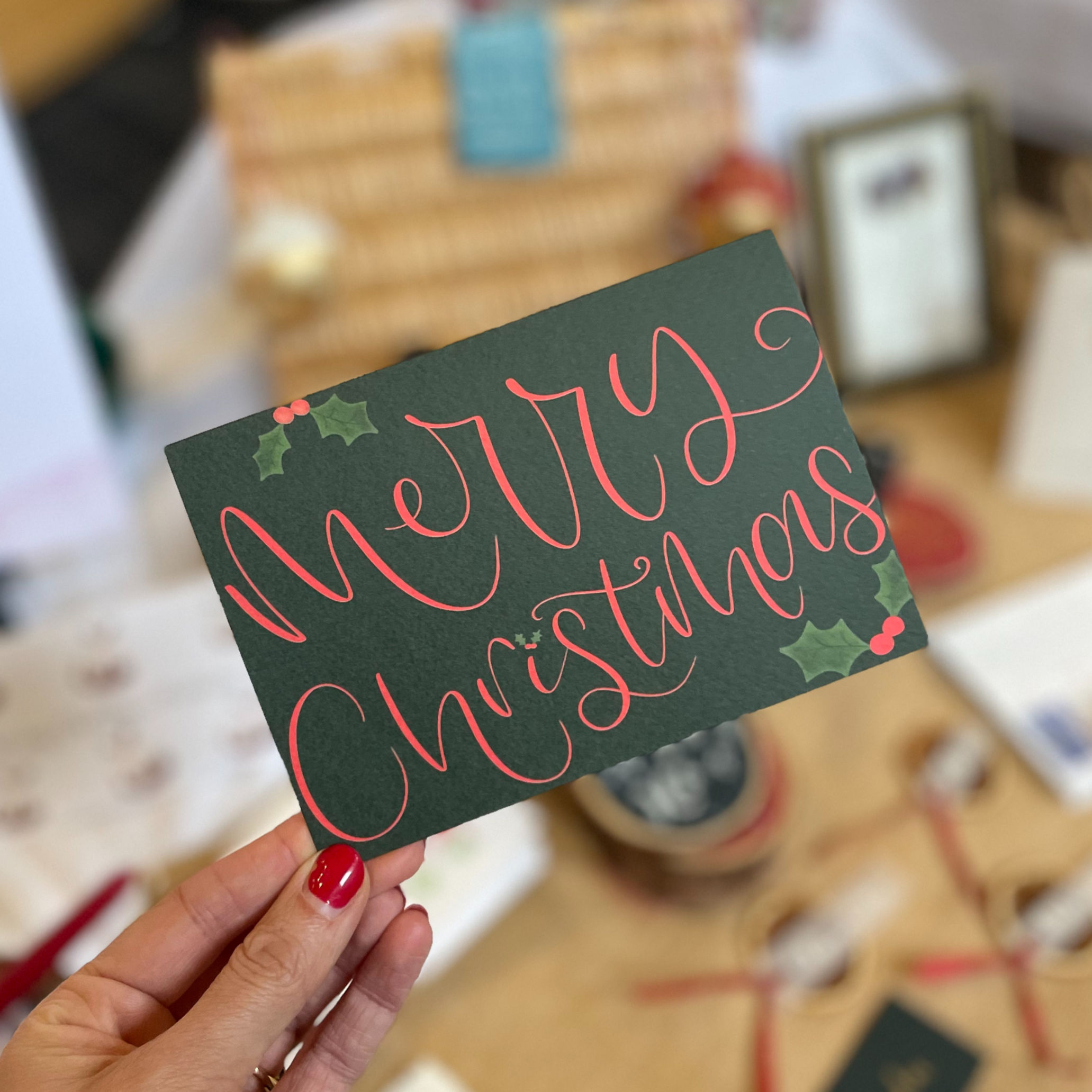 'Merry Christmas' Holly Christmas Card - Single, 5 or 10