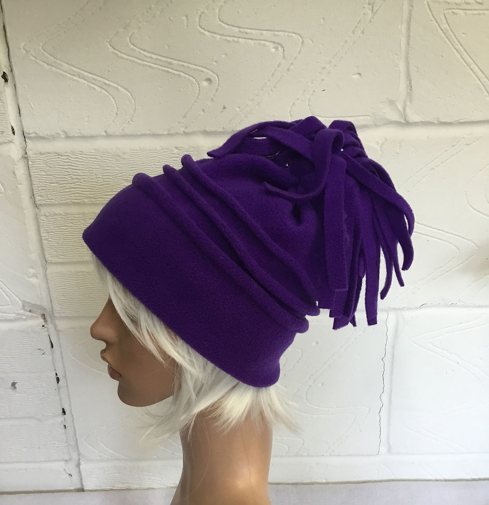 Thumbnail: Ladies tasselled fleece hat plain shades in any shade or size 