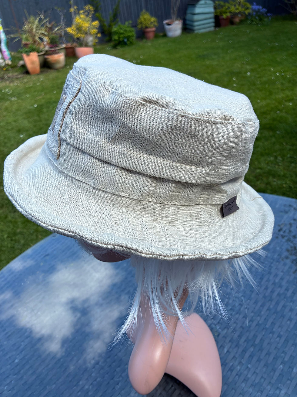 Thumbnail: Linen/cotton ladies brimmed hat with patch detail 