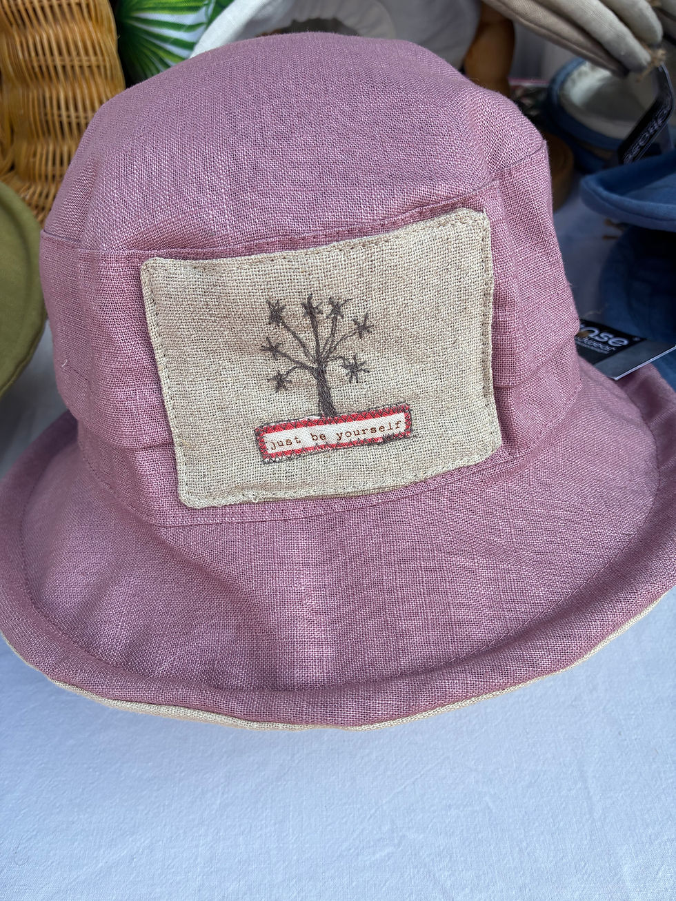 Thumbnail: Linen/cotton ladies brimmed hat with patch detail 