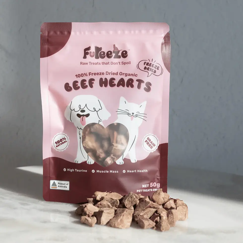 Fureeze Freeze Dried Organic Beef Hearts 50g Dog Treats Cat Treats