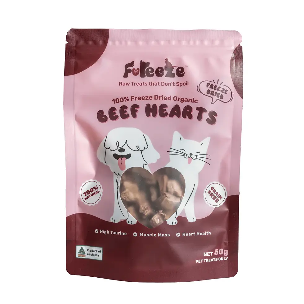 Fureeze Freeze Dried Organic Beef Hearts 50g Dog Treats Cat Treats