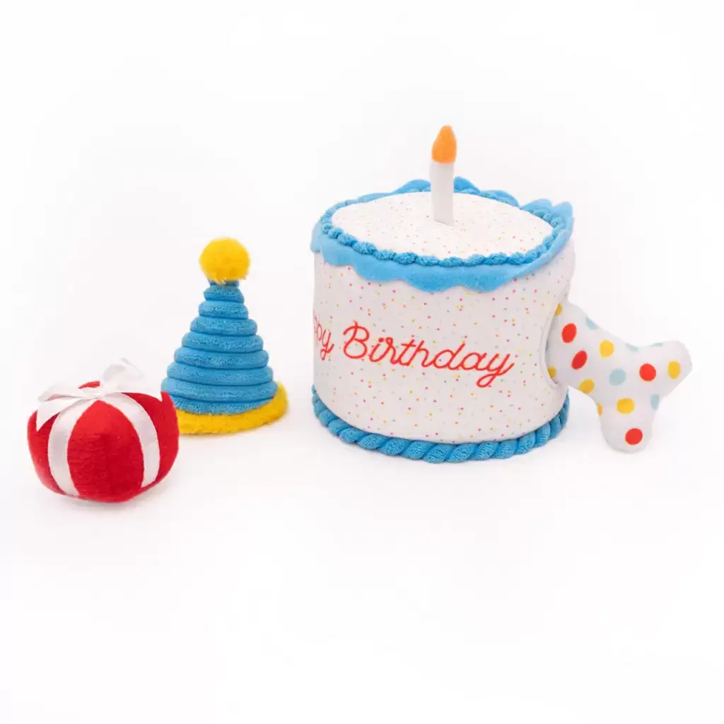 enrichment dog and cat Zippy Burrow® Birthday Cake interactive dog toy