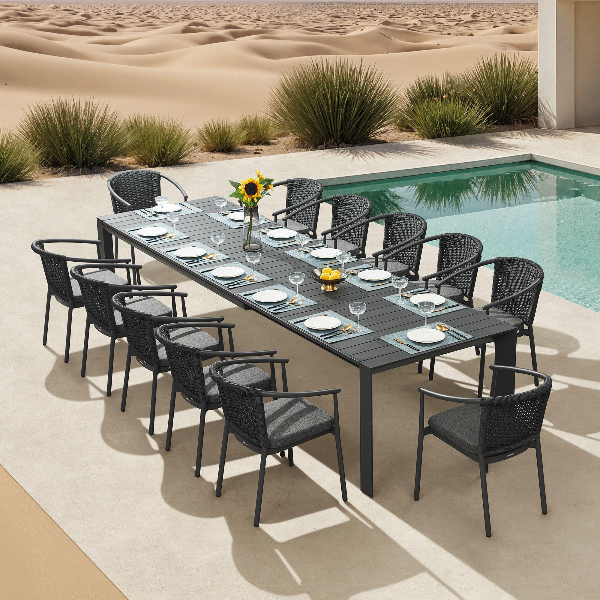 HIGOLD LUMEN Extendable 13-Piece Aluminum Patio Dining Set for 12