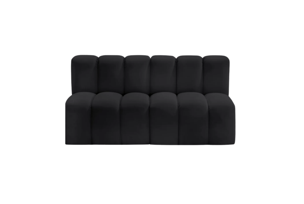 60" Black Velvet Ribbed Couch