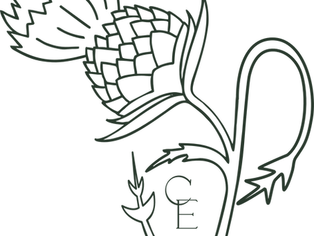The Canny Ellen Jewellery dancing thistle logo (black on white)