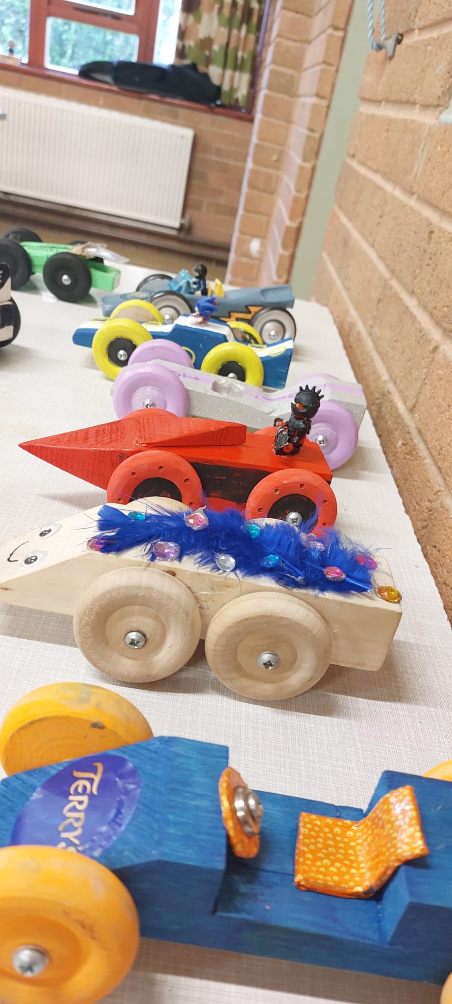 Block Car Finals Gravesham Scouts Cubs, Painted wooden cars decorated