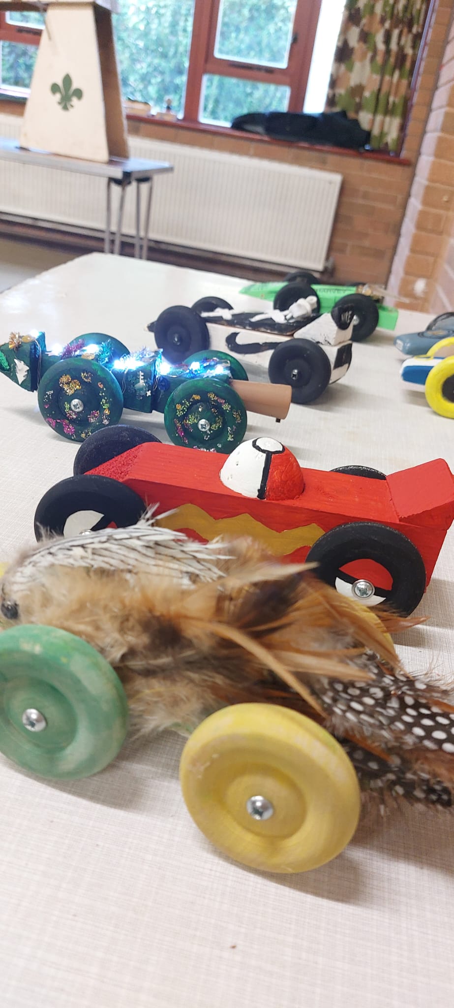 Block Car Finals Gravesham Scouts Cubs, Painted wooden cars decorated