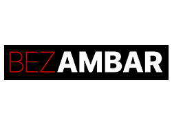 Rez Ambar logo with REZ in red and AMBAR in white, bold uppercase design on black background, modern brand identity.