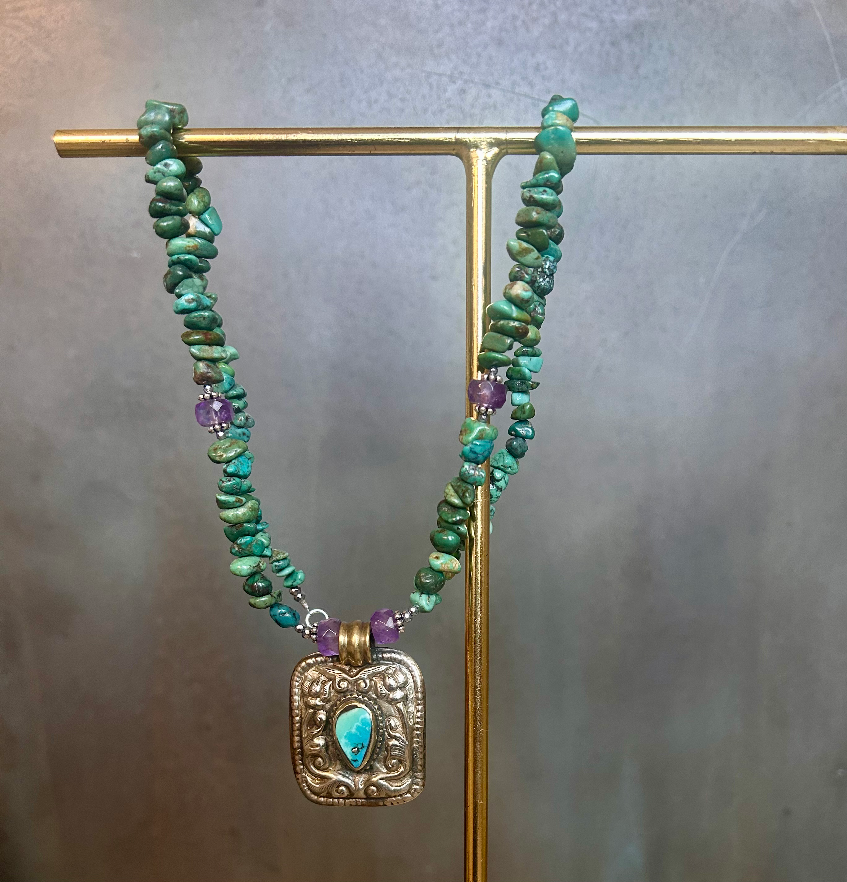 Bohowestern antique turquoise pendant necklace