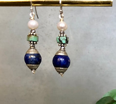 Pearl Lapis and Turquoise Earrings by Breathe Deep Designs.jpg