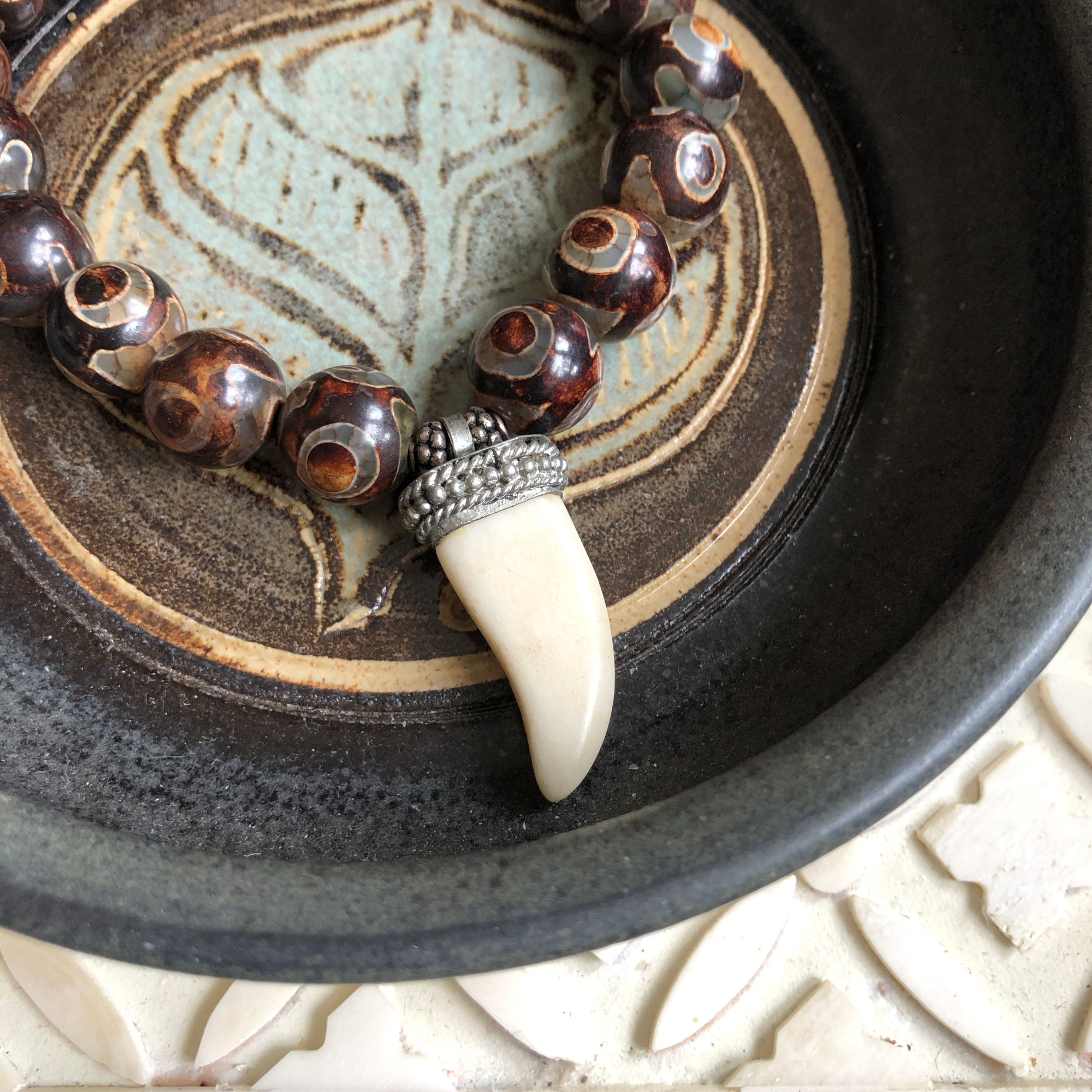 UNISEX Brown Agate Stretch Bracelet
