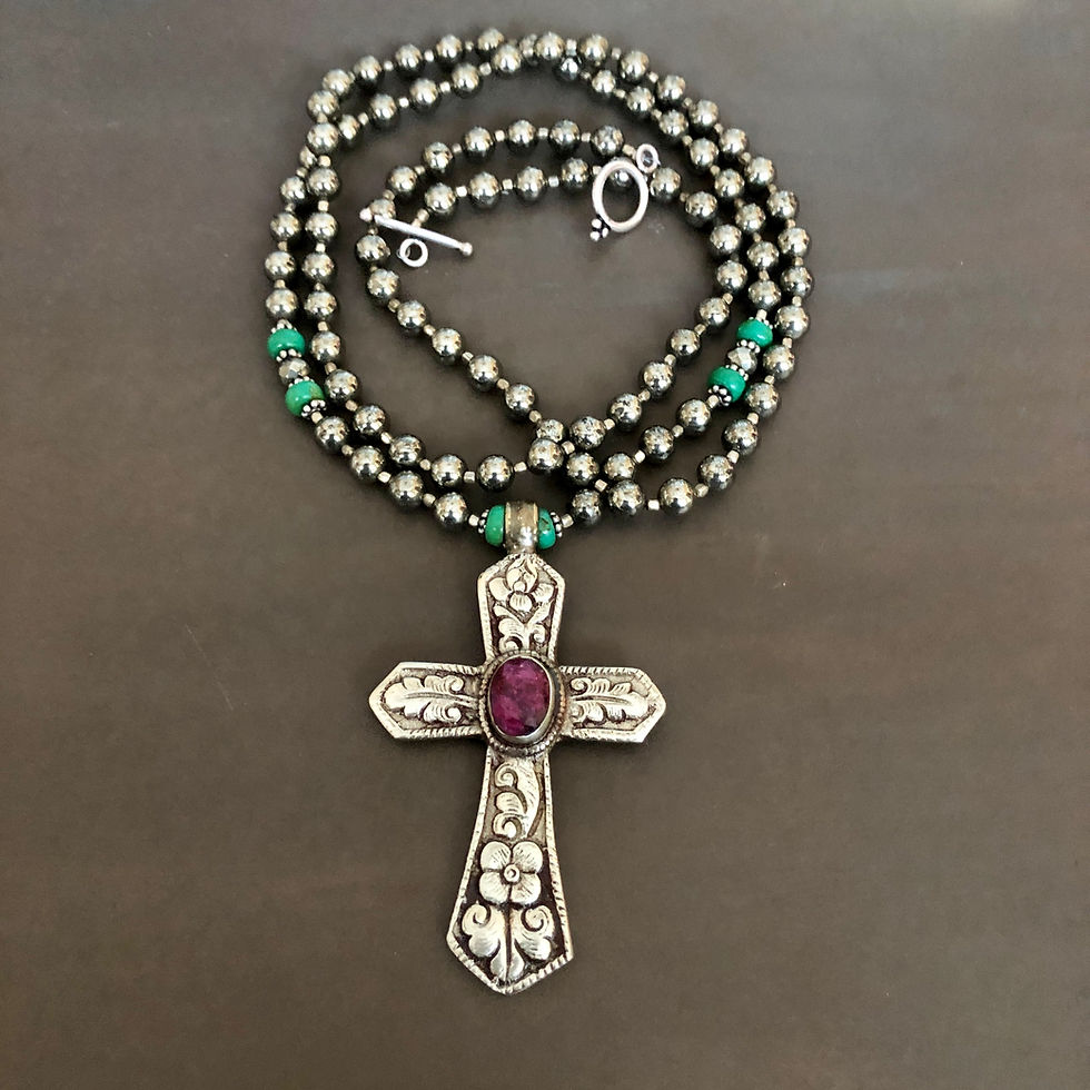Thumbnail: One of a kind Indian Pink Ruby set in a large Cross