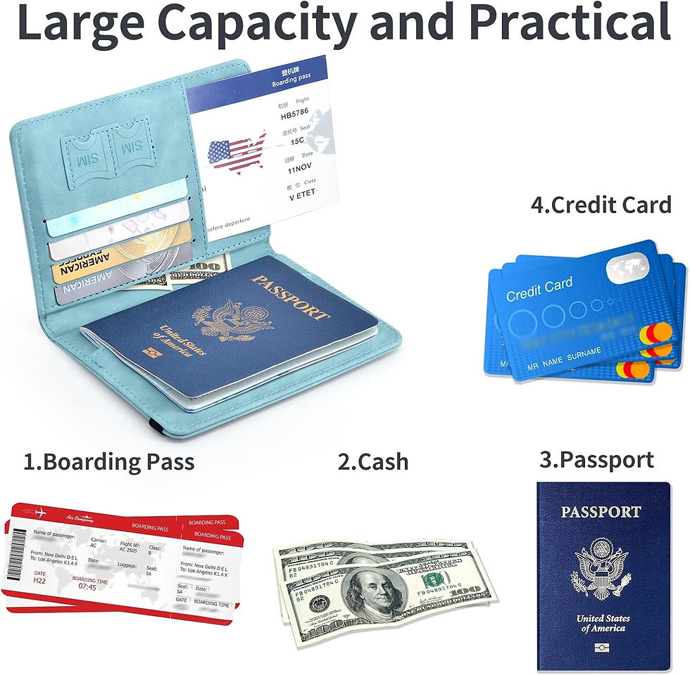 Thumbnail: RFID Passport Holder + Luggage Tag Set – PU Leather Travel Wallet : Blue
