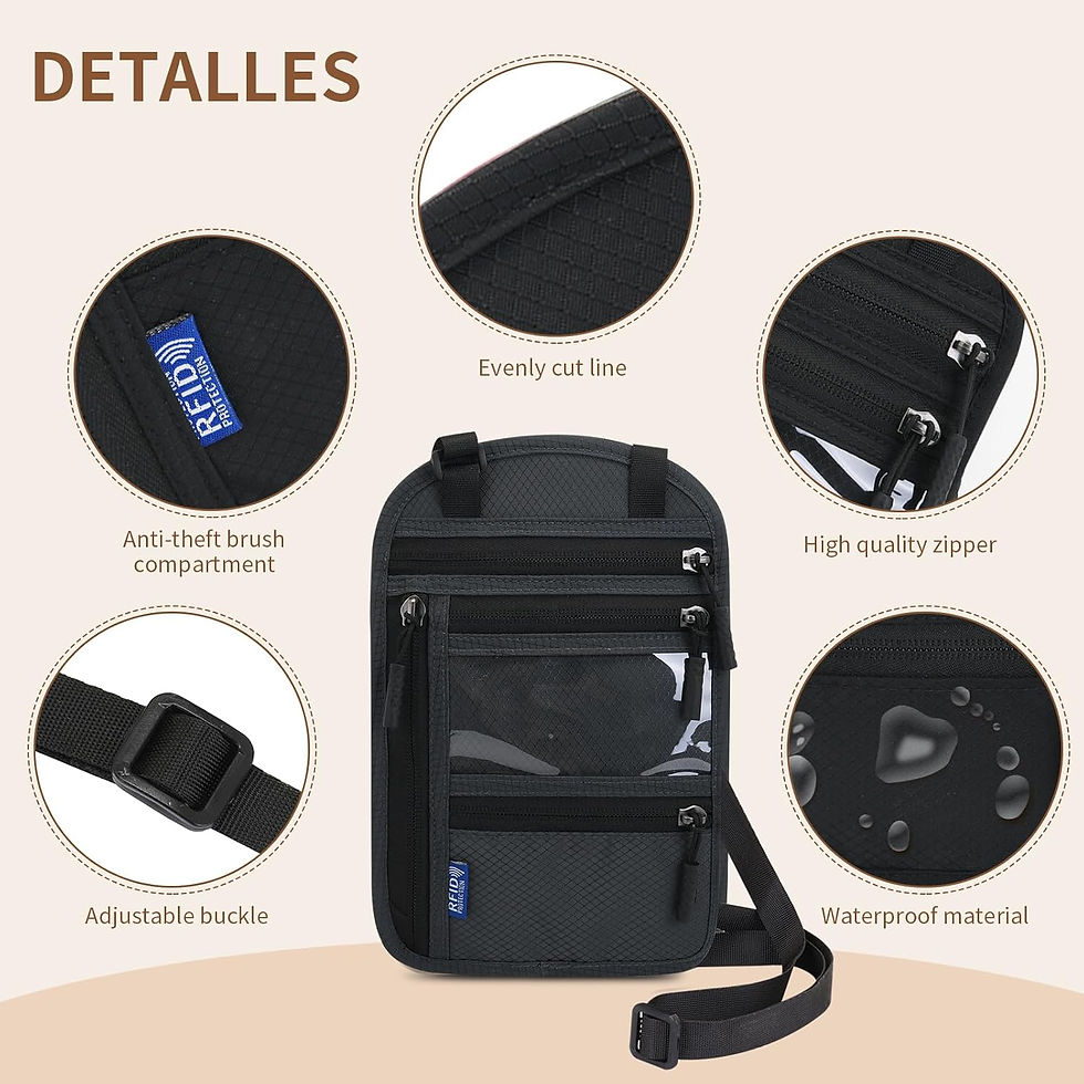 Thumbnail: RFID Multifunctional Neck Passport Bag, Travel Security Wallet: Black