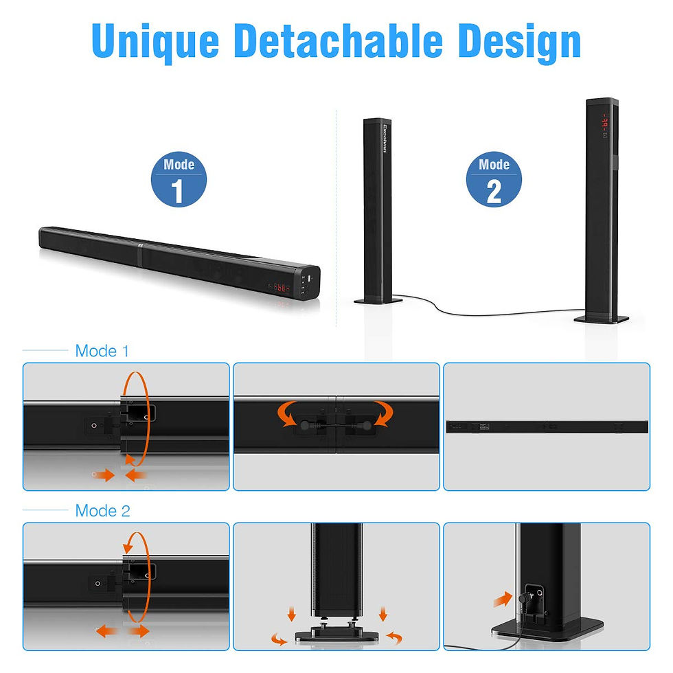 Thumbnail: 2-in-1 Wireless Bluetooth 5.0 Soundbar – 40W Surround Sound with Split Design