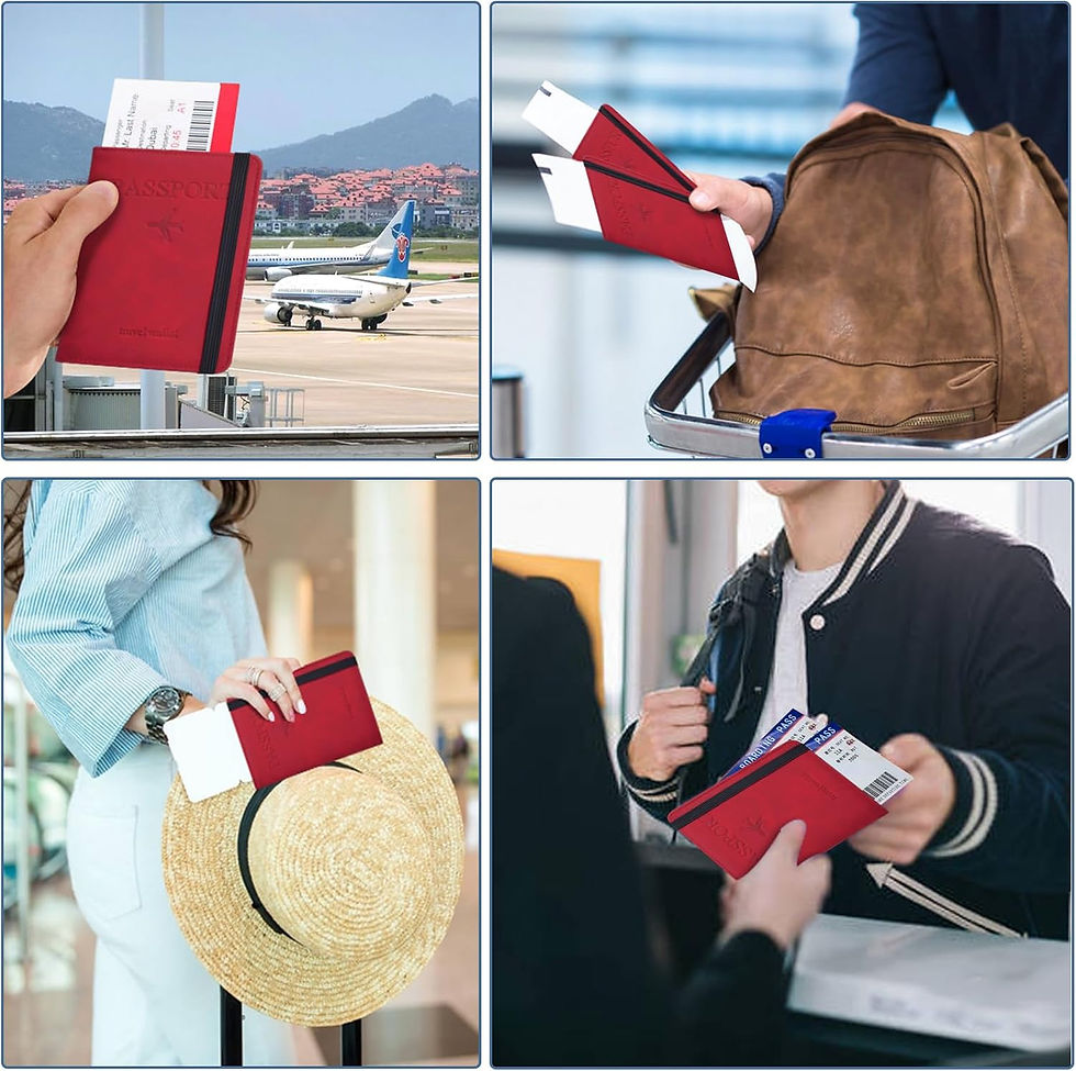 Thumbnail: RFID Passport Holder + Luggage Tag Set – PU Leather Travel Wallet : Red
