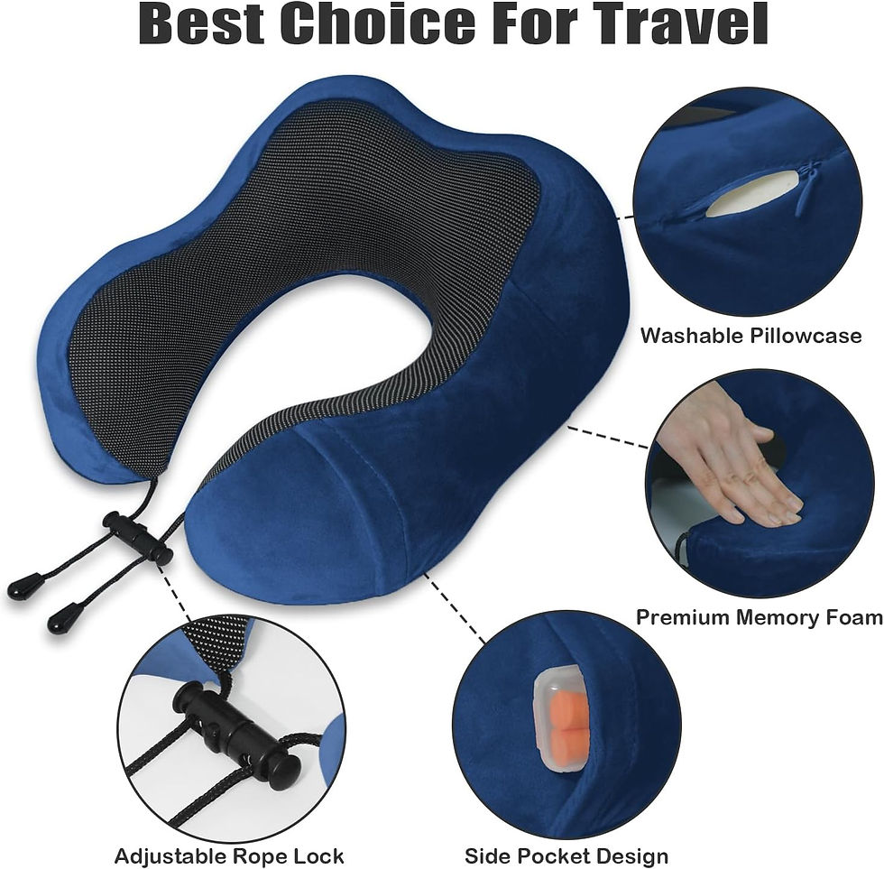 Thumbnail: Travel Bliss Memory Foam Travel Pillow Set with Eye Mask & Ear Plugs: Blue