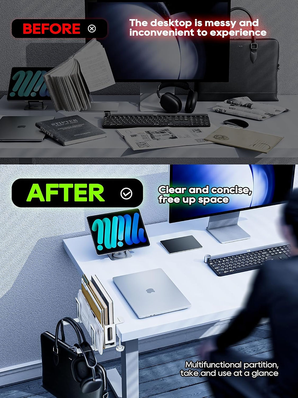 Thumbnail: Desk Clamp Laptop & Headphone Storage Organiser for Home Office