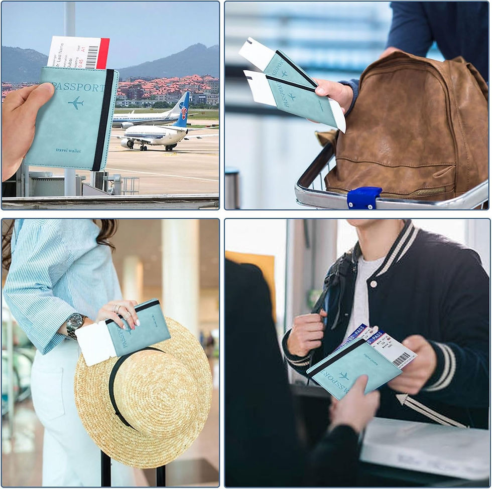 Thumbnail: RFID Passport Holder + Luggage Tag Set – PU Leather Travel Wallet : Blue