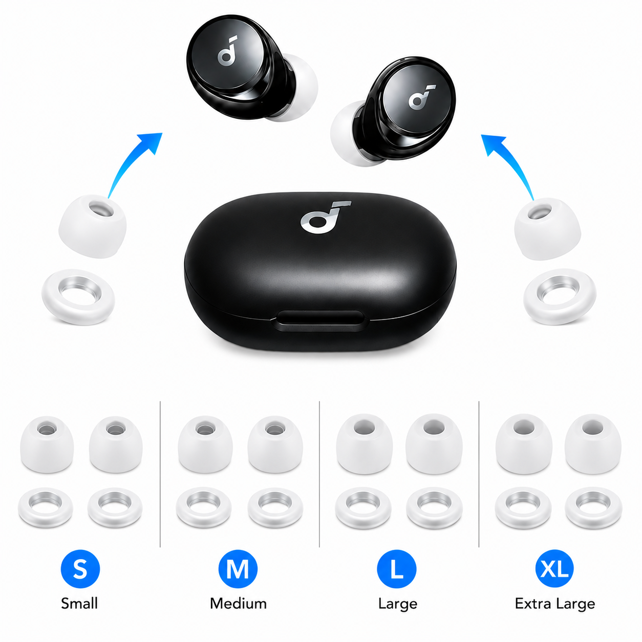 Silicone Ear Tips Set for Anker Soundcore P20i, P30i, P40i, A40:White