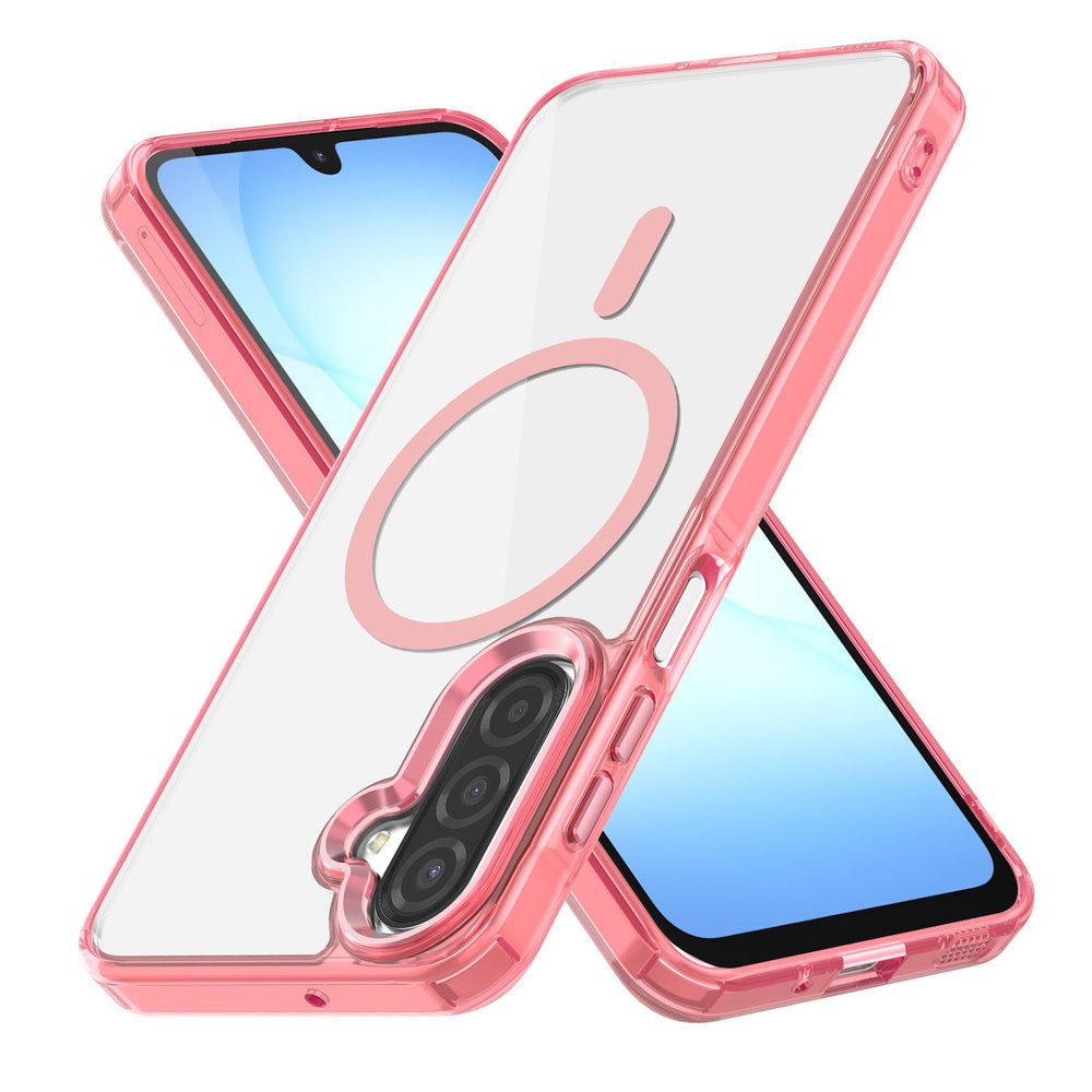 Magnetic TPU Case for Galaxy A27 5G with Built-In Magnetic Ring: Clear/Pink
