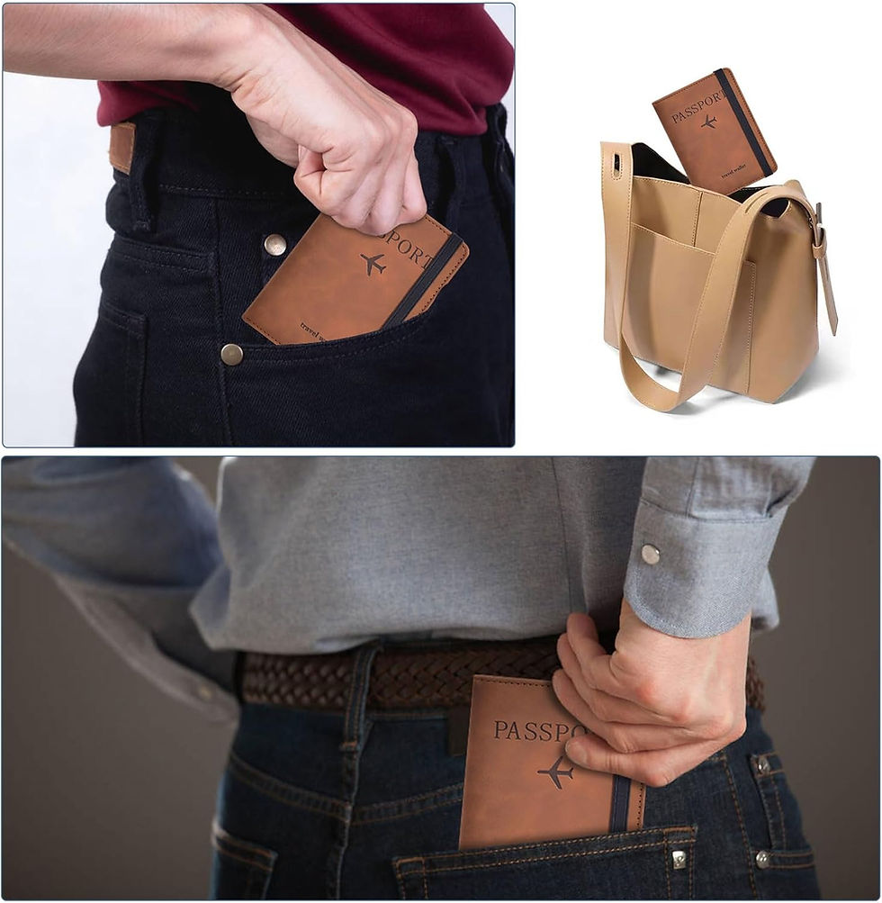 Thumbnail: RFID Passport Holder + Luggage Tag Set – PU Leather Travel Wallet : Brown