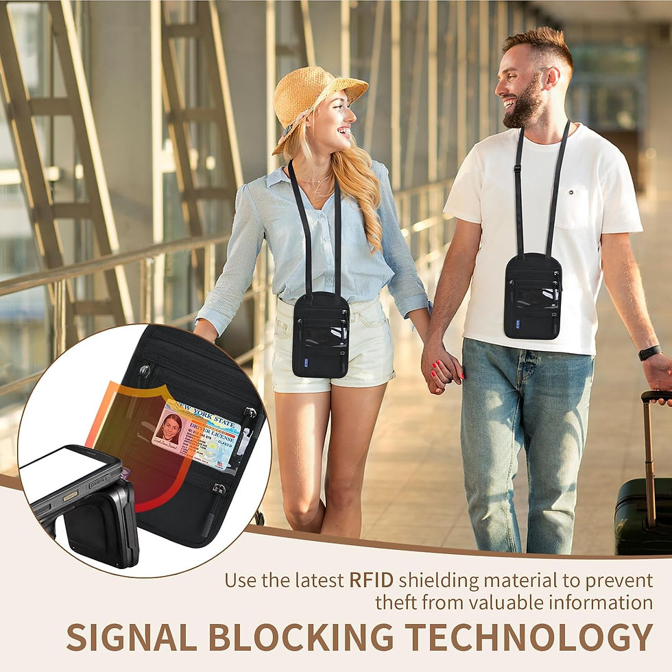 Thumbnail: RFID Multifunctional Neck Passport Bag, Travel Security Wallet: Black