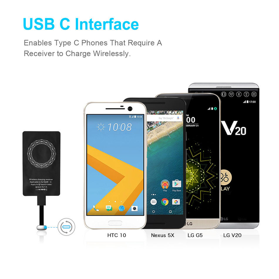 Thumbnail: 10W Type-C Qi Wireless Charging Receiver – Ultra-Thin Fast Charge Adapter Pad fo