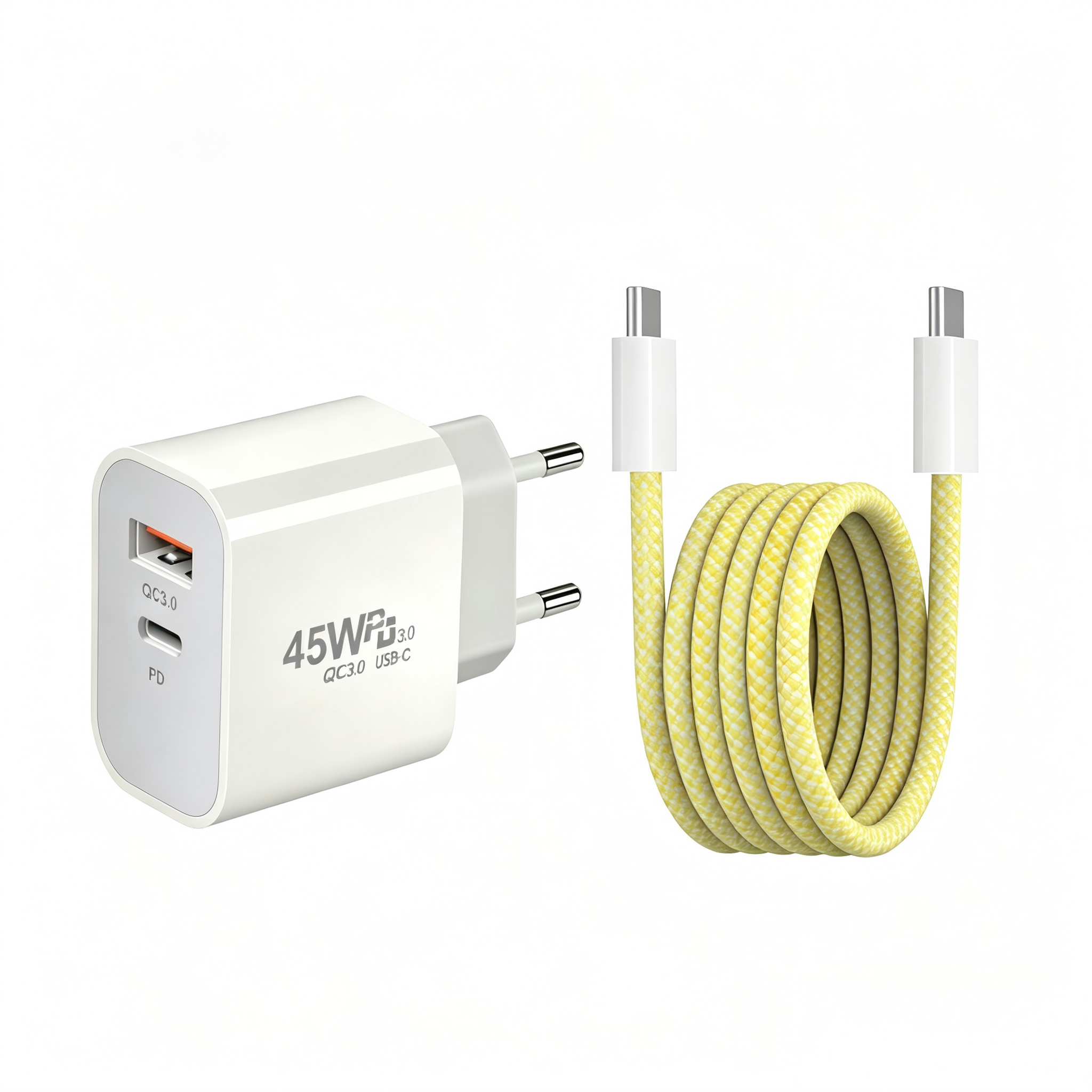 Macbook Neo 45W USB-C Fast Charger with 2m Yellow Braided Type-C Cable Set