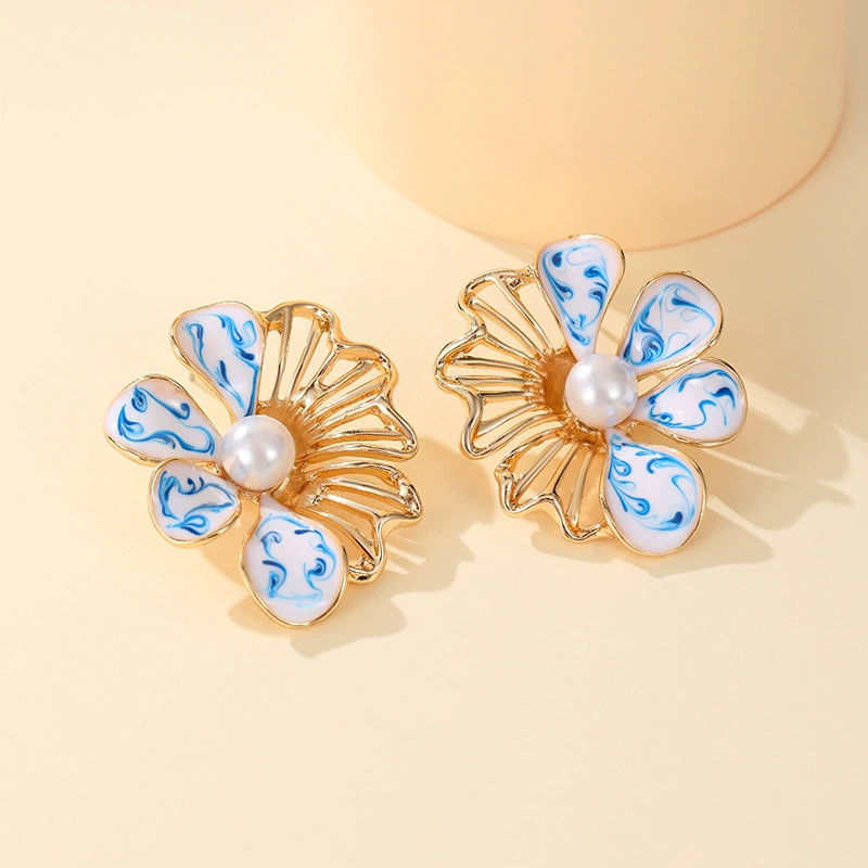 Thumbnail: Blue and White Porcelain Pattern Pendant Earring Vintage Ceramic Heart Ball Pear
