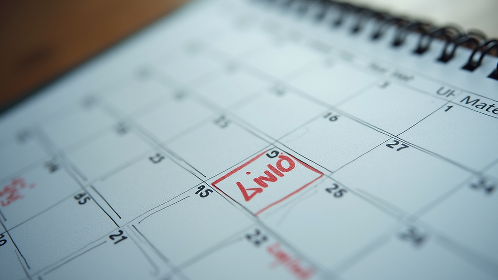 Close-up of a calendar with marked deadlines and notes