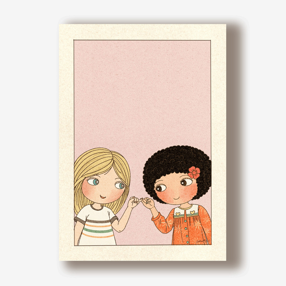 Little Curly “Friendship Begins With a Promise” illustration print of two children linking fingers, gentle friendship artwork