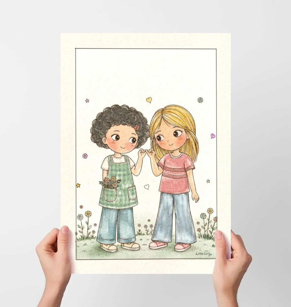 Hands holding Pinky Promise story print celebrating friendship and trust.